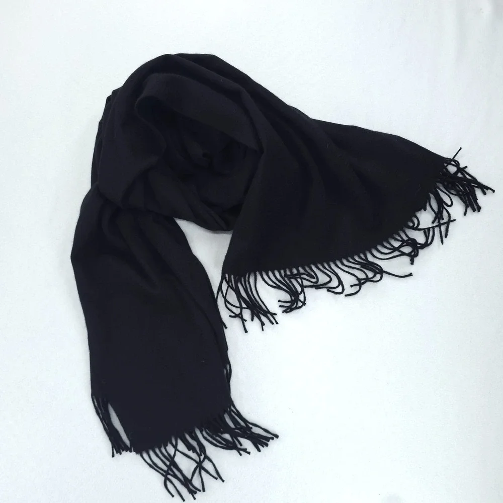 Nordstrom Oversized Scarf Unisex OS Black Cashmere Solid Fringe Wrap Shawl 30x82